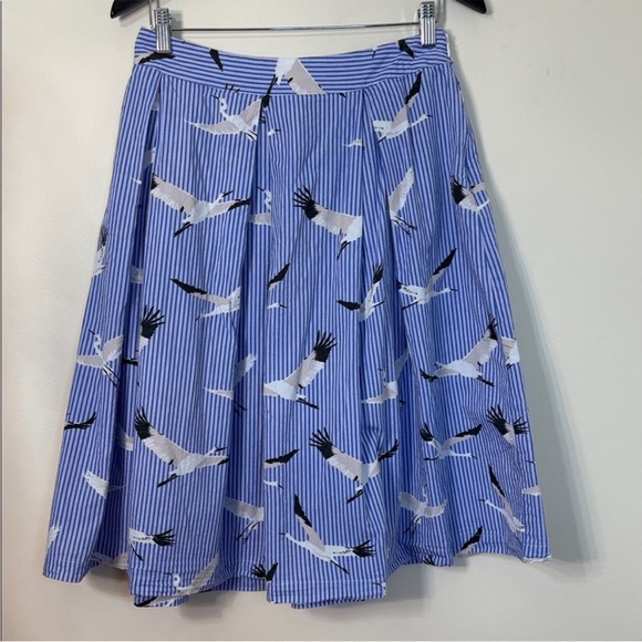 Who What Wear Dresses & Skirts - Who What Wear Blue Striped Seagull Print Circle Skirt